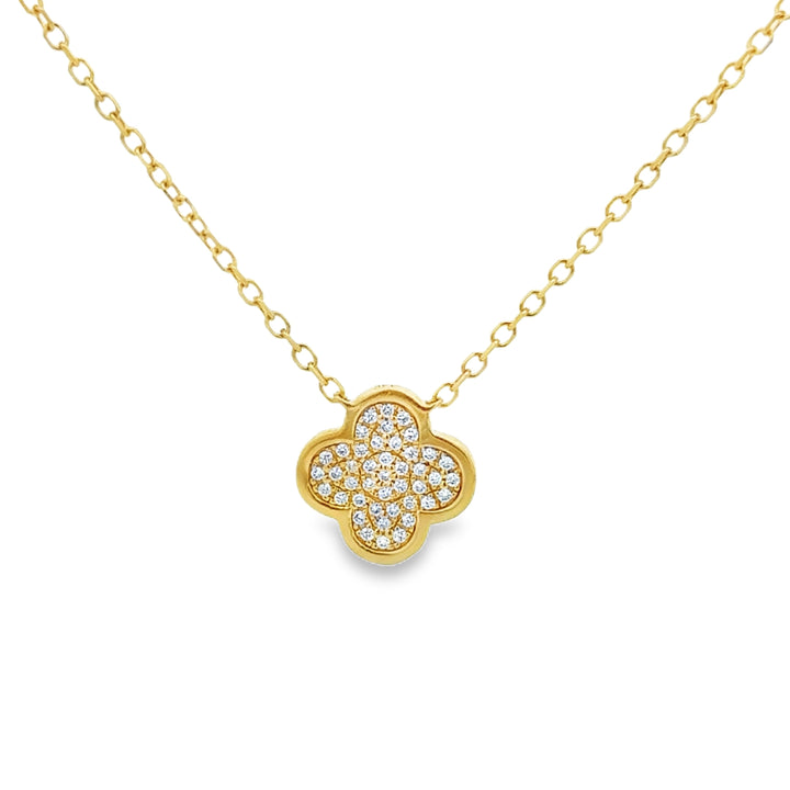 0.12 CTW Diamond 14K Yellow Gold Mini Clover Pendant Necklace