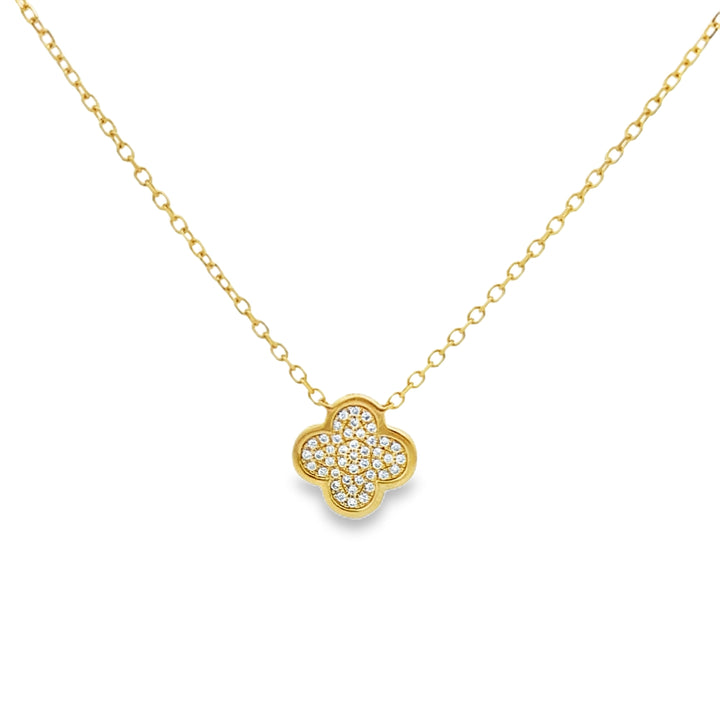 0.12 CTW Diamond 14K Yellow Gold Mini Clover Pendant Necklace