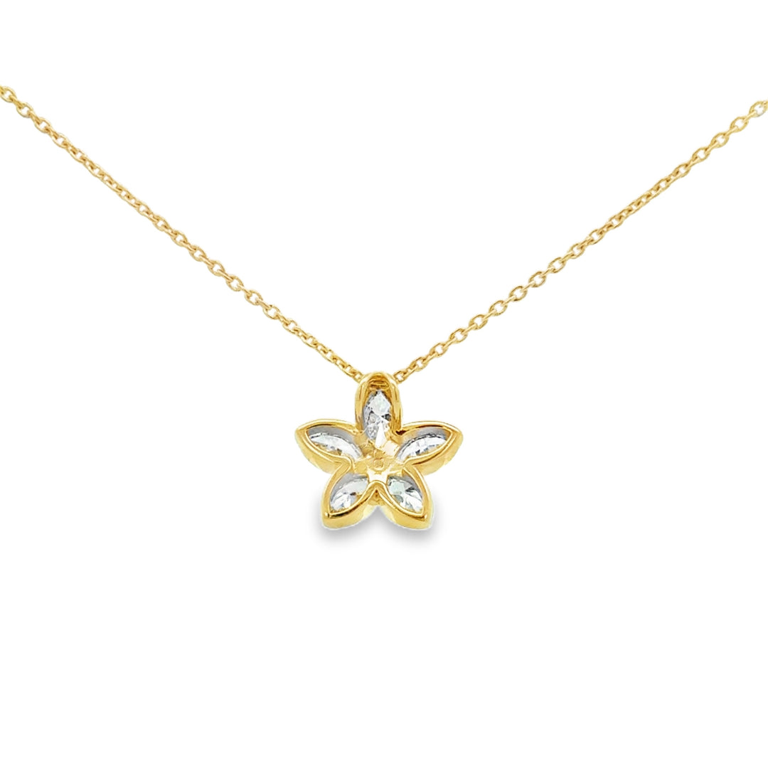 0.57 CTW Marquise Diamond 14K Yellow Gold Flower Pendant Necklace