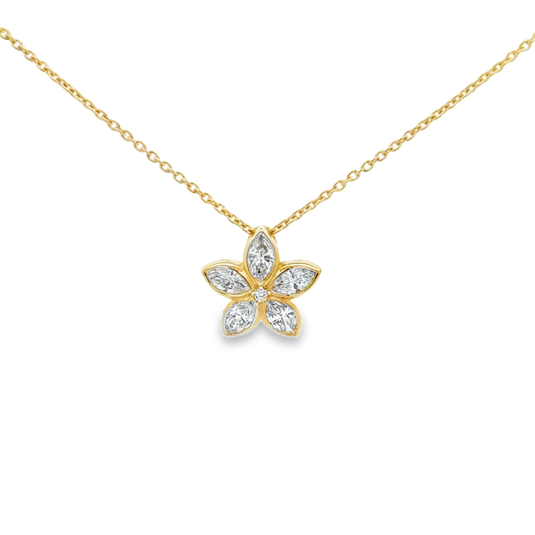 0.57 CTW Marquise Diamond 14K Yellow Gold Flower Pendant Necklace
