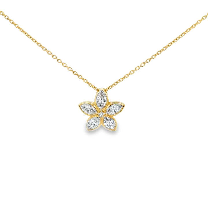 0.57 CTW Marquise Diamond 14K Yellow Gold Flower Pendant Necklace