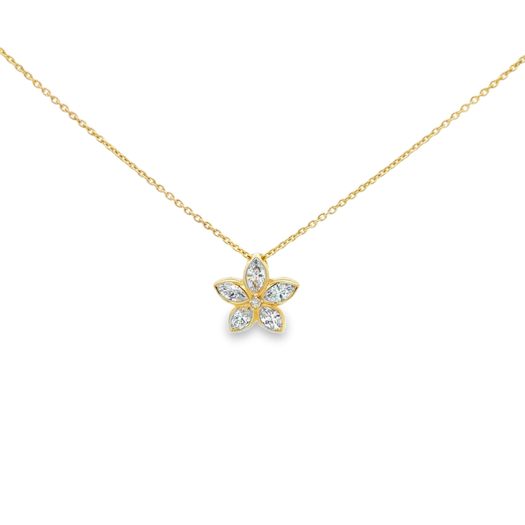 0.57 CTW Marquise Diamond 14K Yellow Gold Flower Pendant Necklace