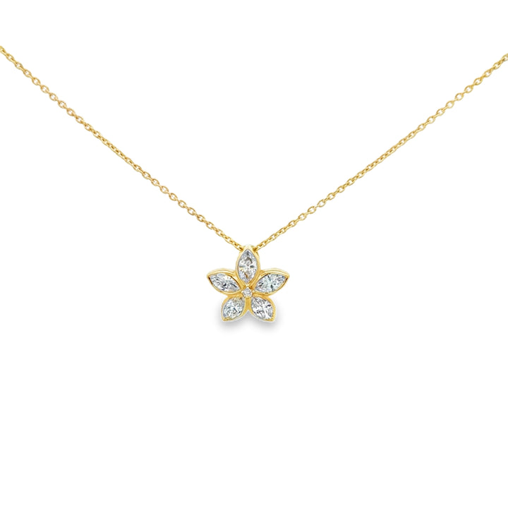 0.57 CTW Marquise Diamond 14K Yellow Gold Flower Pendant Necklace