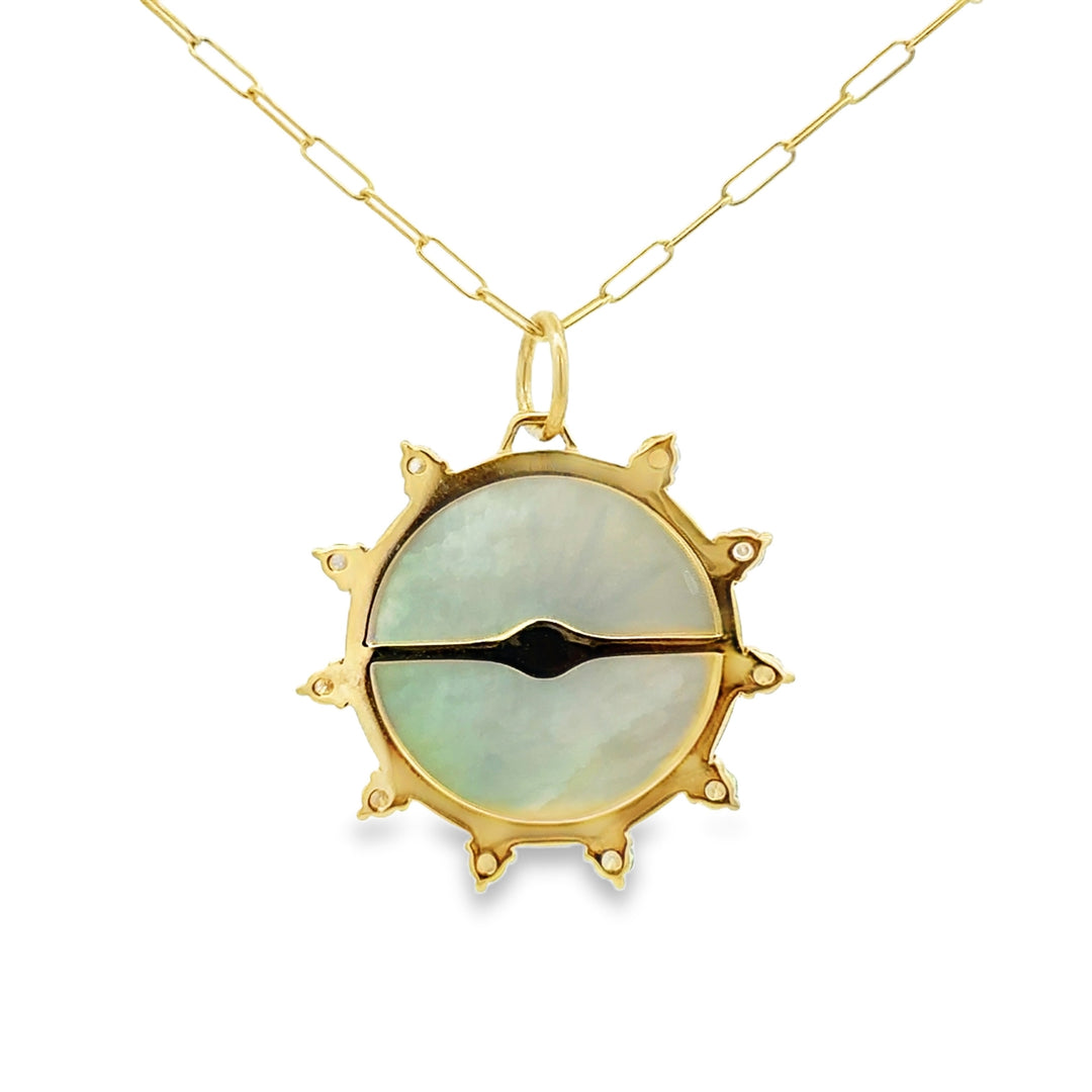 0.44 CTW Diamond and Mother of Pearl 14K Yellow Gold Compass Medallion Necklace