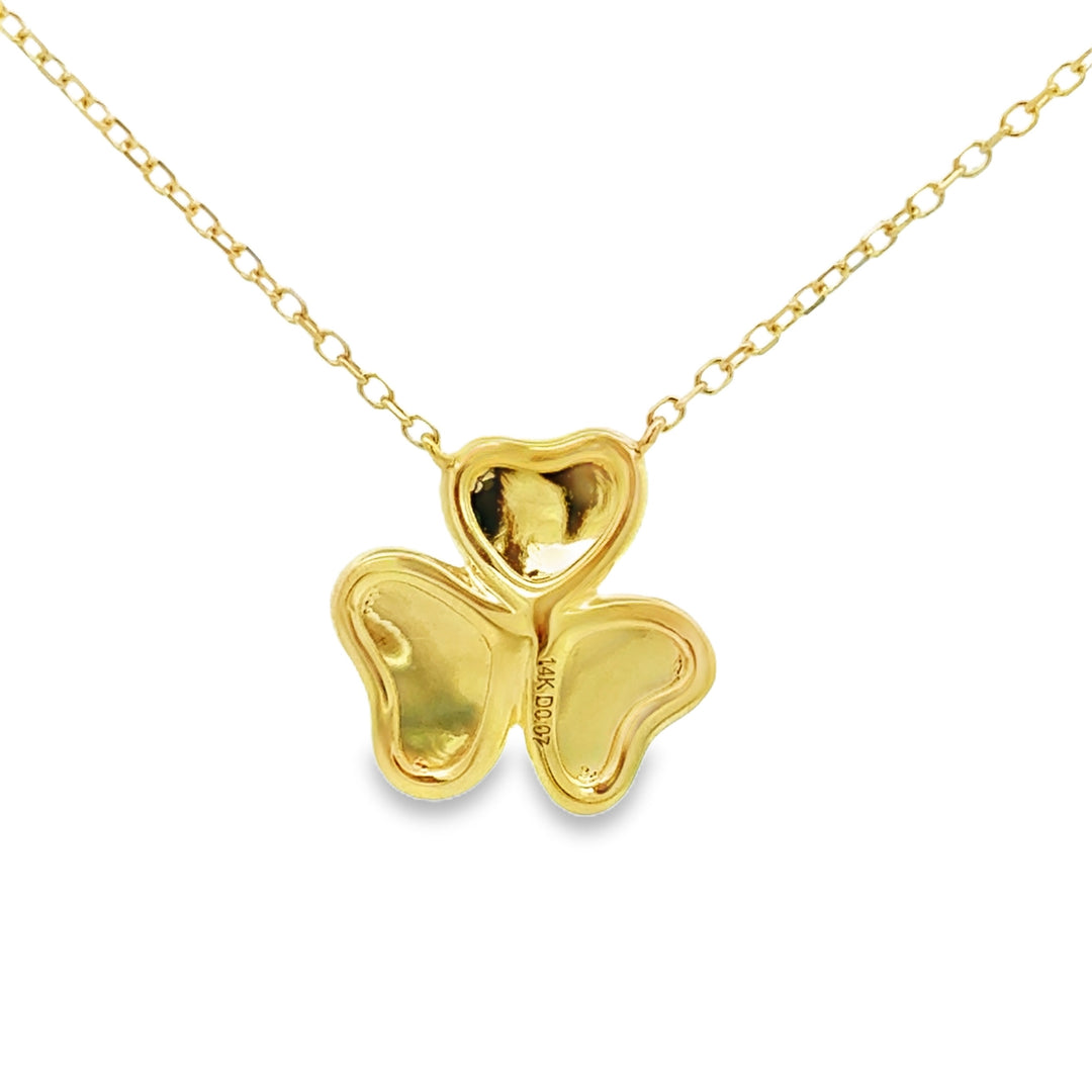 0.07 CTW Diamond 14K Yellow Gold Textured Clover Pendant Necklace
