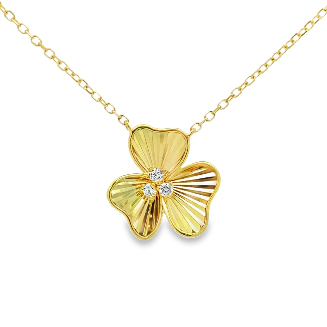 0.07 CTW Diamond 14K Yellow Gold Textured Clover Pendant Necklace