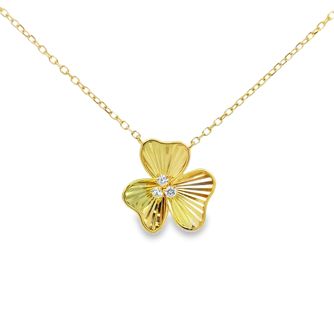 0.07 CTW Diamond 14K Yellow Gold Textured Clover Pendant Necklace