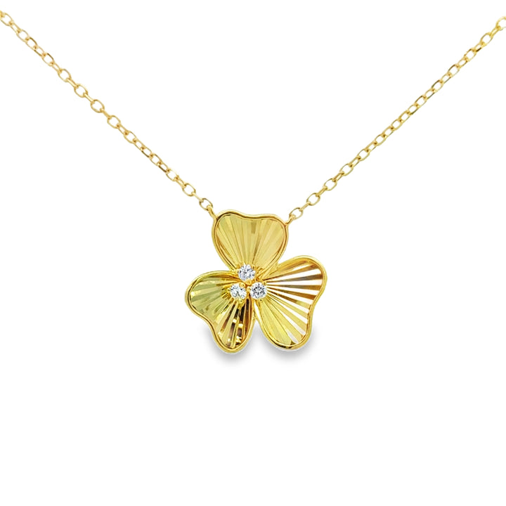 0.07 CTW Diamond 14K Yellow Gold Textured Clover Pendant Necklace