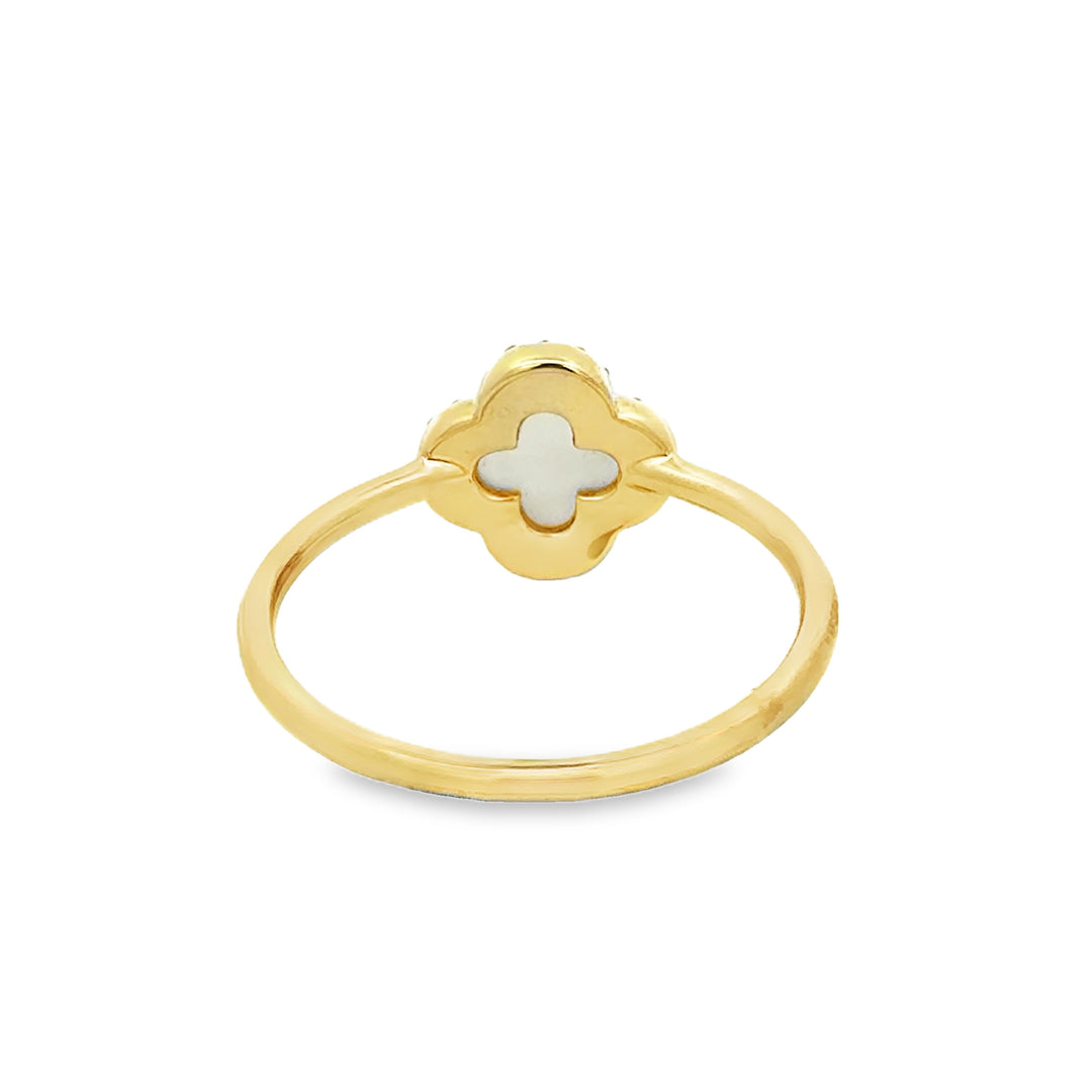 0.07 CTW Diamond and Mother of Pearl 14K Yellow Gold Mini Clover Ring