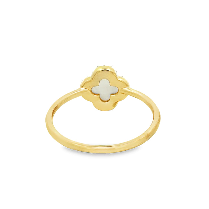 0.07 CTW Diamond and Mother of Pearl 14K Yellow Gold Mini Clover Ring