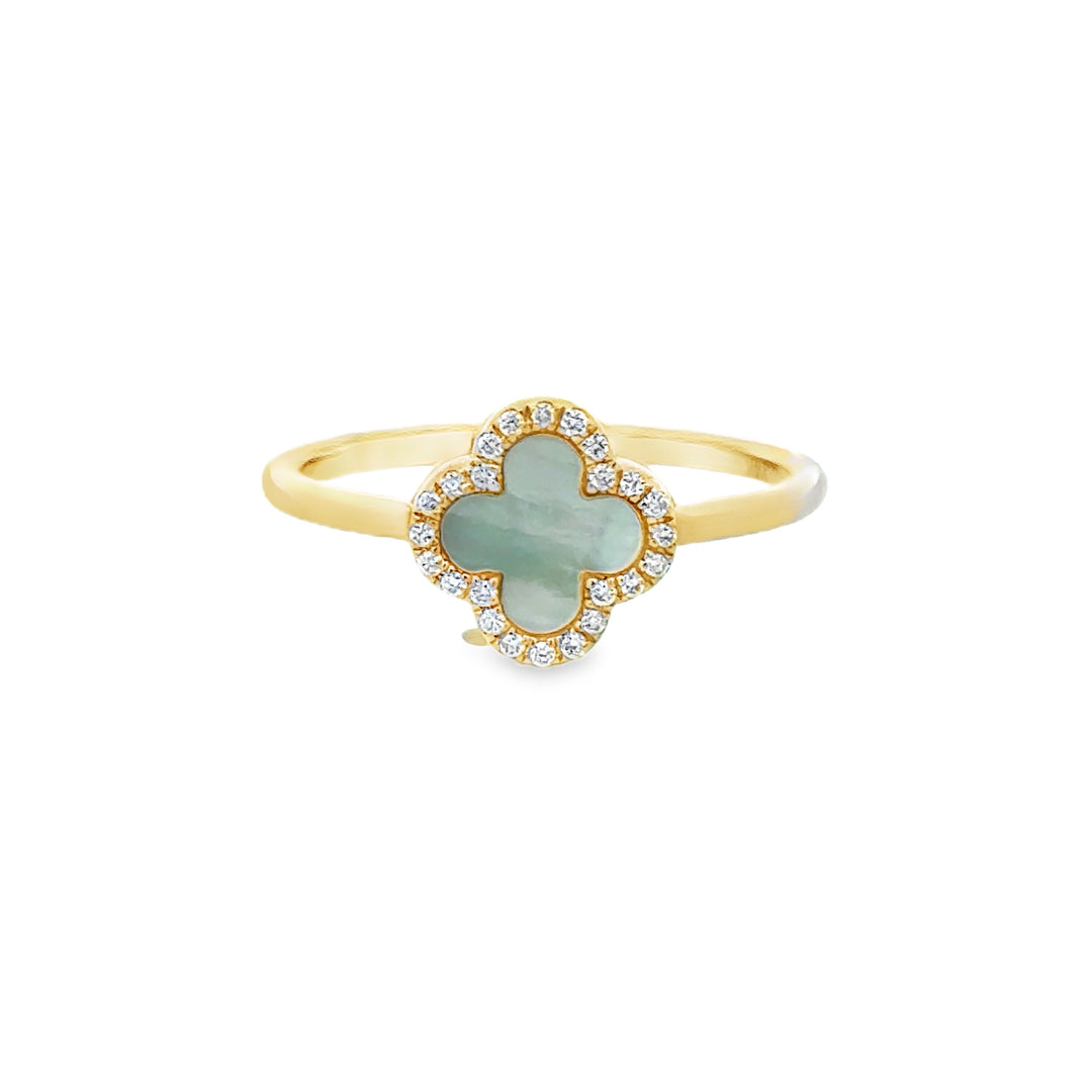 0.07 CTW Diamond and Mother of Pearl 14K Yellow Gold Mini Clover Ring