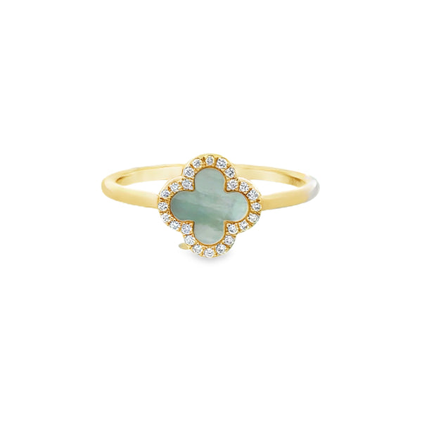 0.07 CTW Diamond and Mother of Pearl 14K Yellow Gold Mini Clover Ring