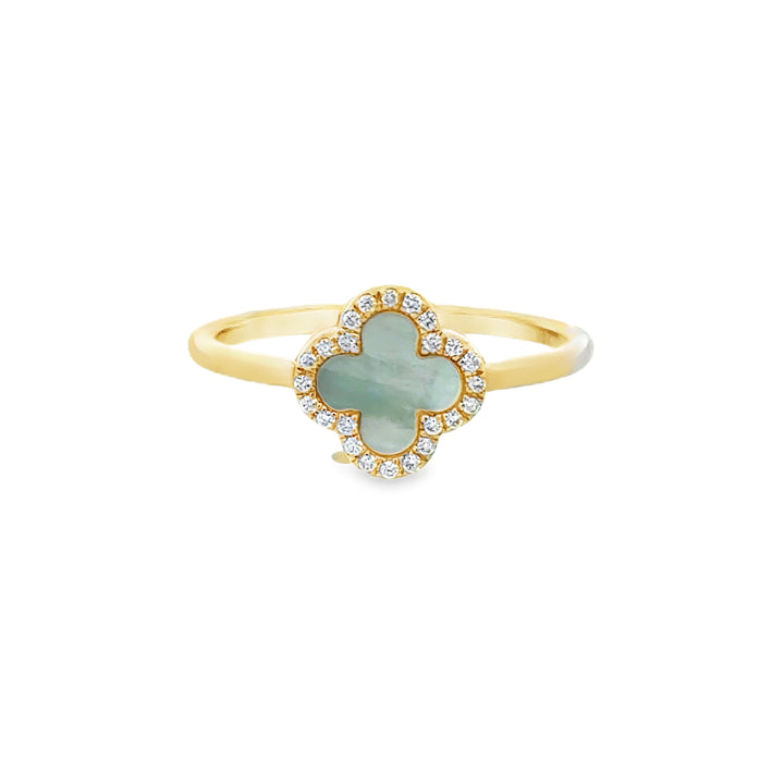 0.07 CTW Diamond and Mother of Pearl 14K Yellow Gold Mini Clover Ring