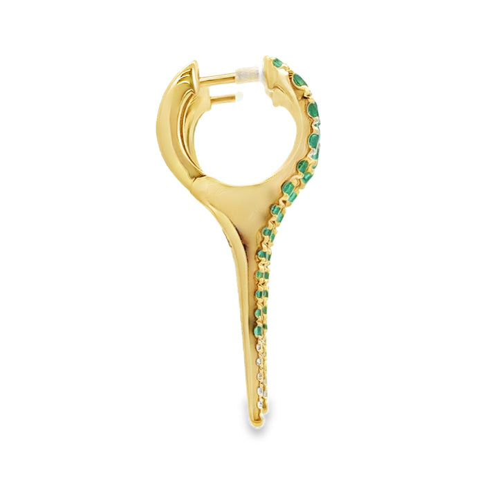 0.97 CTW Emerald and 0.07 CTW Diamond 14K Yellow Gold Tapered Drop Hoop Earrings