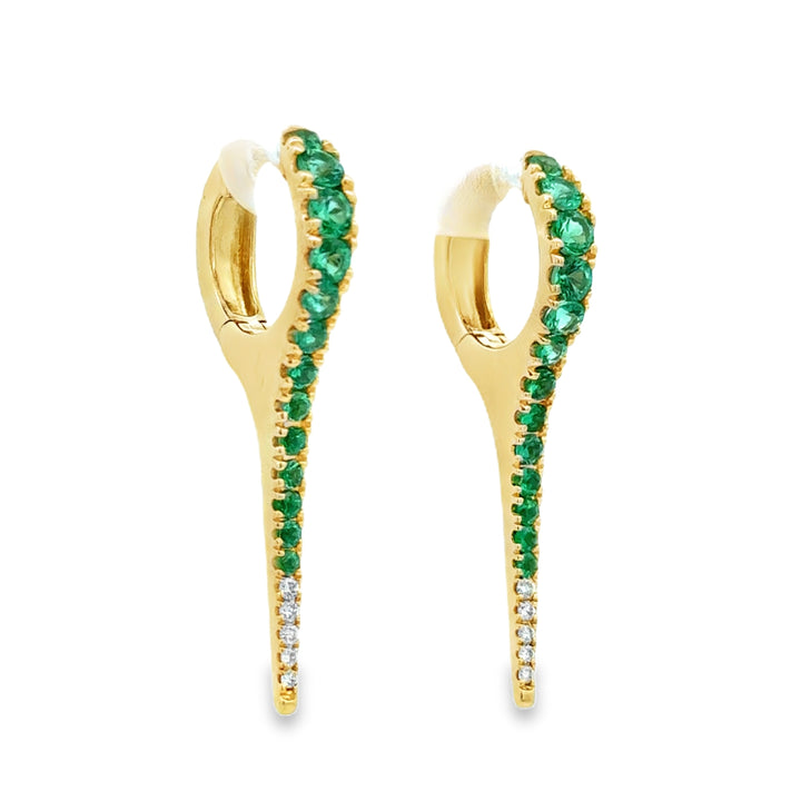 0.97 CTW Emerald and 0.07 CTW Diamond 14K Yellow Gold Tapered Drop Hoop Earrings