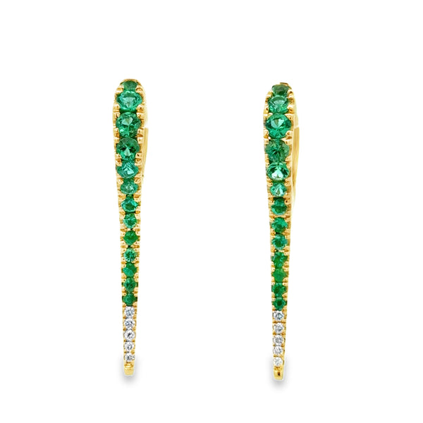 0.97 CTW Emerald and 0.07 CTW Diamond 14K Yellow Gold Tapered Drop Hoop Earrings
