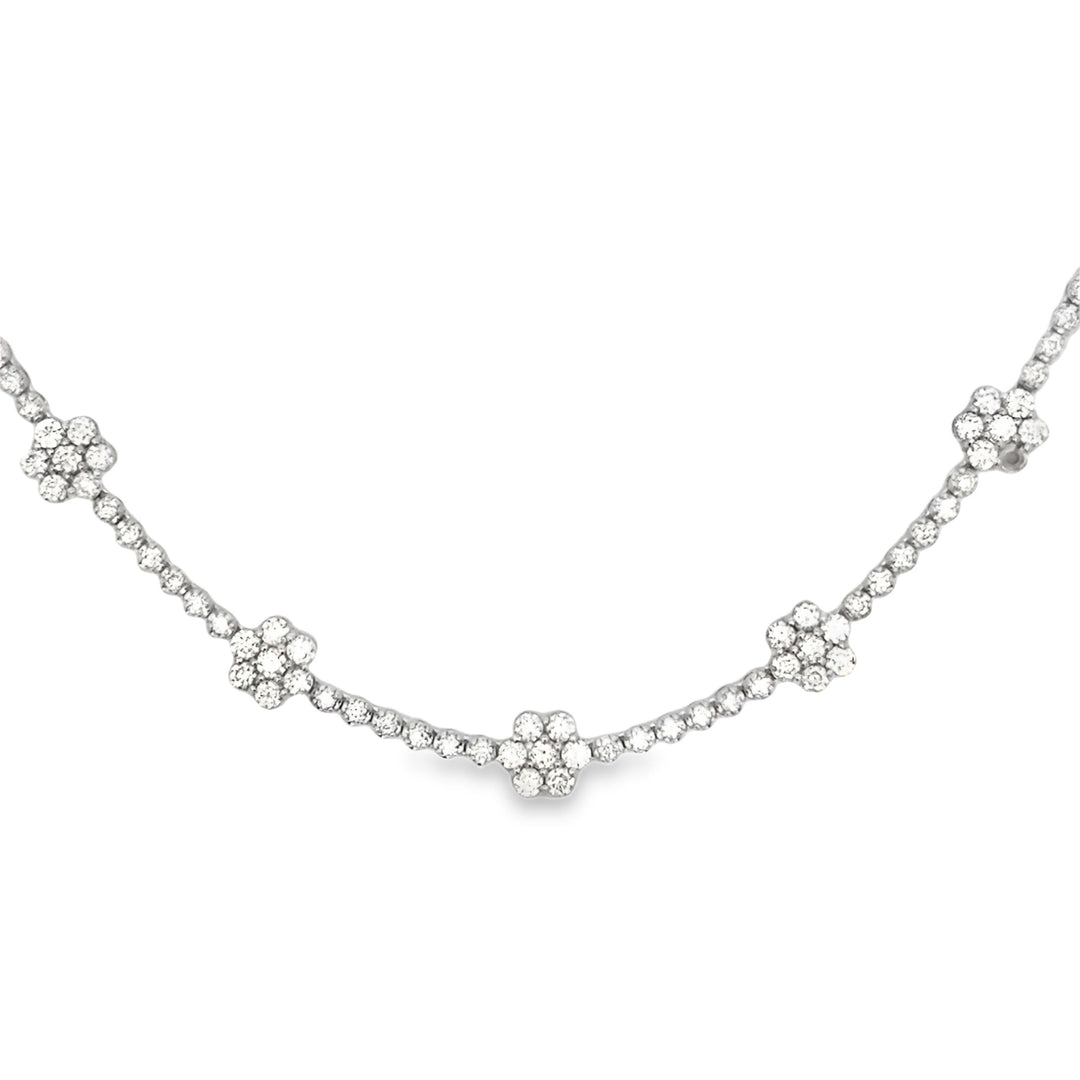 2.80 CTW Diamond Flower 14K White Gold Necklace