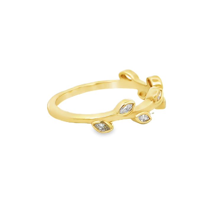 0.25 CTW Marquise Diamond 14K Yellow Gold Leaf Design Band Ring