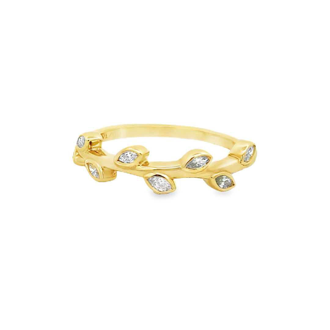 0.25 CTW Marquise Diamond 14K Yellow Gold Leaf Design Band Ring