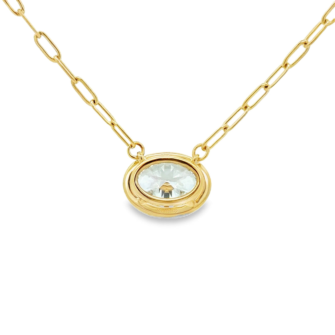 3.04 CT Lab Grown Oval Diamond 14K Yellow Gold Bezel Set Pendant Necklace