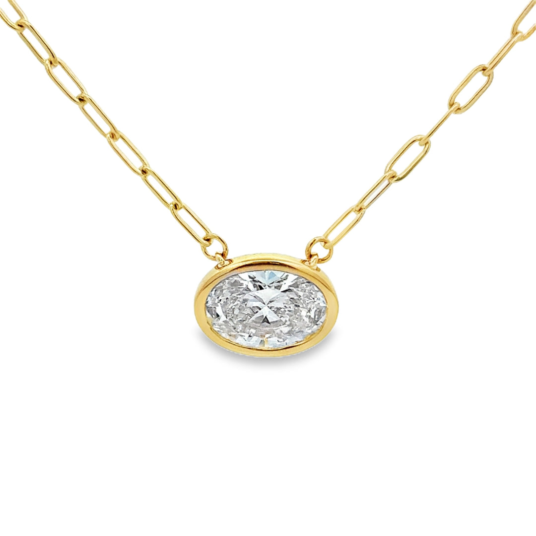 3.04 CT Lab Grown Oval Diamond 14K Yellow Gold Bezel Set Pendant Necklace