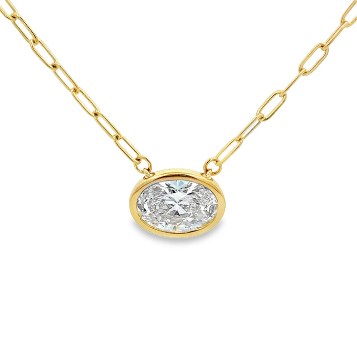 3.04 CT Lab Grown Oval Diamond 14K Yellow Gold Bezel Set Pendant Necklace