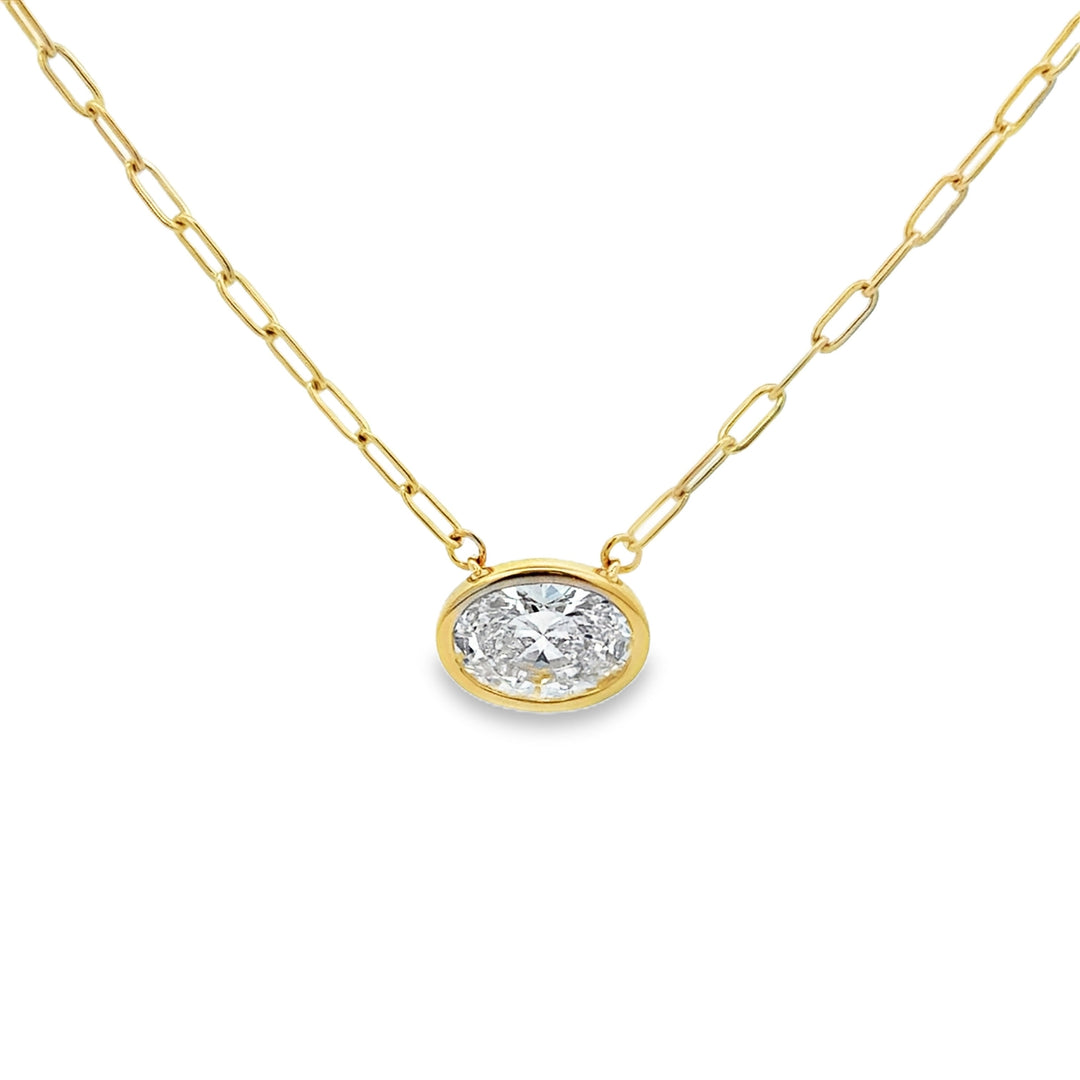 3.04 CT Lab Grown Oval Diamond 14K Yellow Gold Bezel Set Pendant Necklace