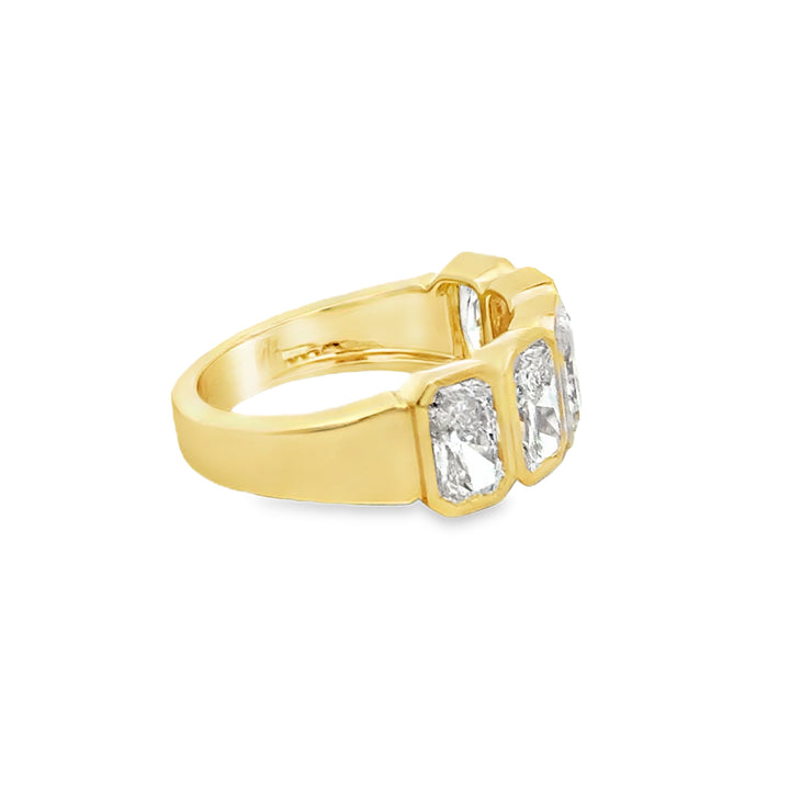 2.70 CTW Lab Grown Emerald Cut Diamond 14K Yellow Gold Bezel Set Wide Band Ring