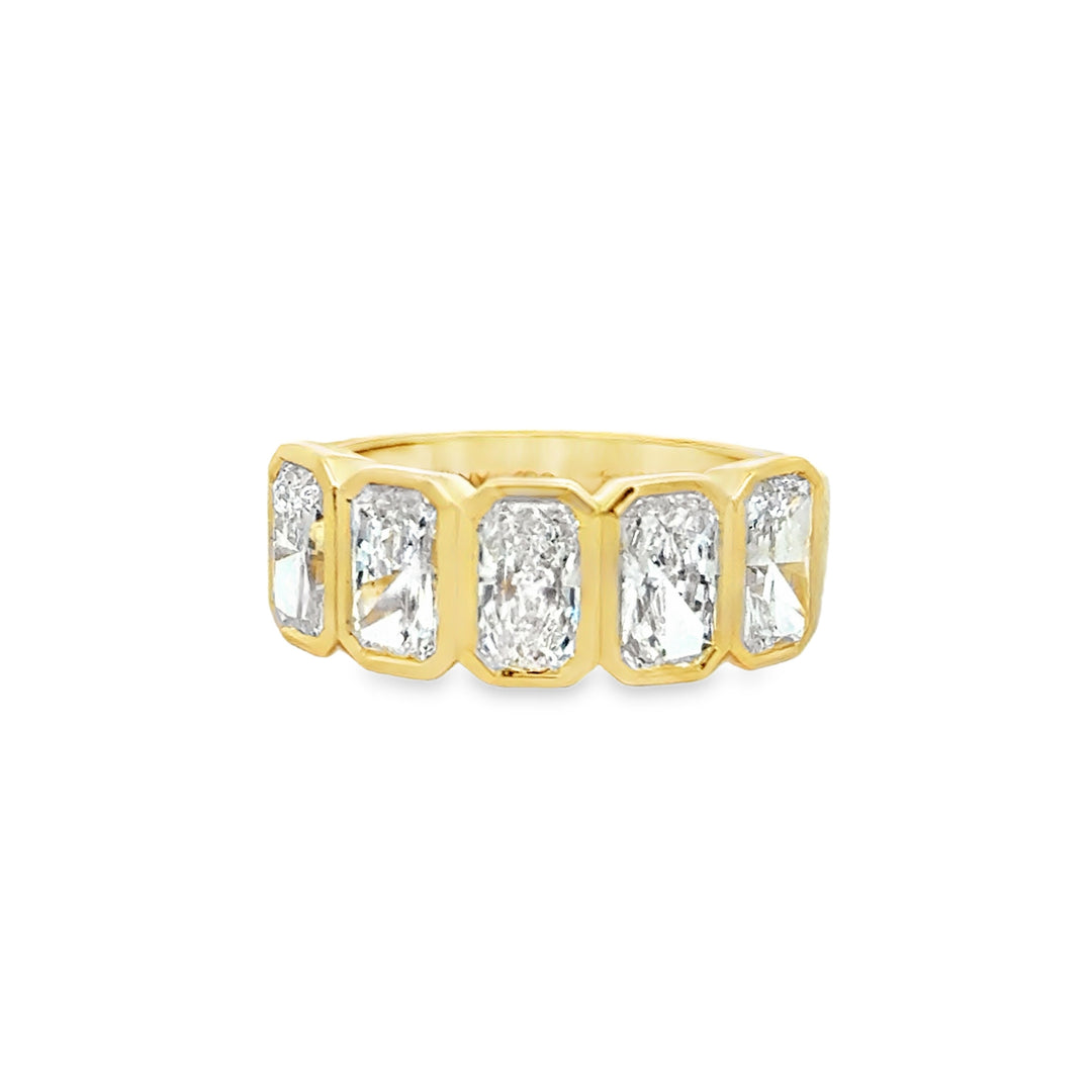 2.70 CTW Lab Grown Emerald Cut Diamond 14K Yellow Gold Bezel Set Wide Band Ring