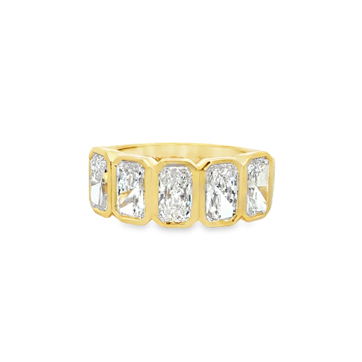 2.70 CTW Lab Grown Emerald Cut Diamond 14K Yellow Gold Bezel Set Wide Band Ring