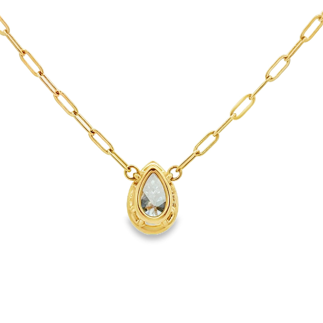 2.01 CT Lab Grown Pear Shape Diamond 14K Yellow Gold Bezel Set Pendant Necklace
