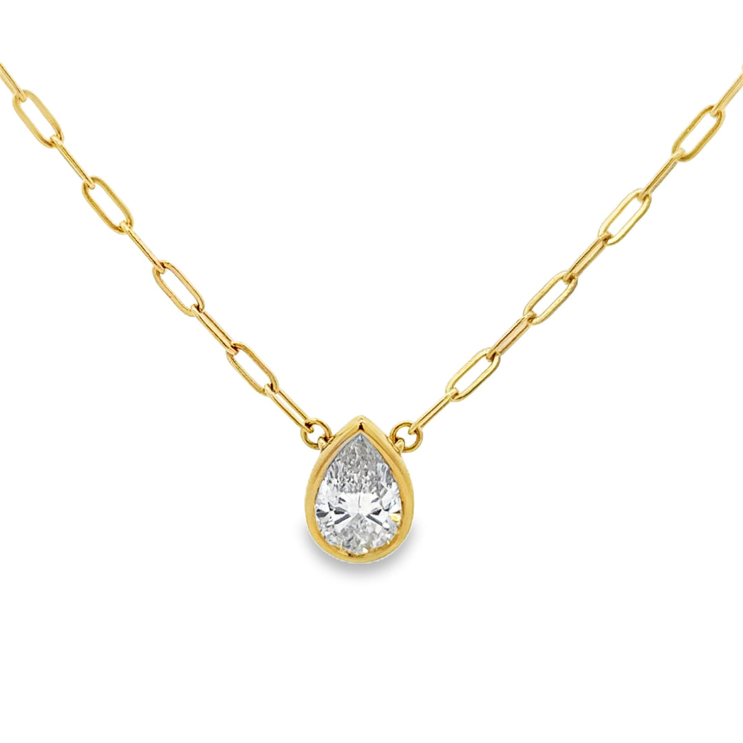 2.01 CT Lab Grown Pear Shape Diamond 14K Yellow Gold Bezel Set Pendant Necklace