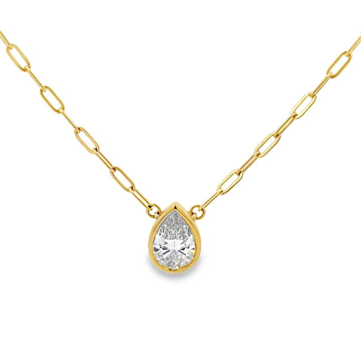 2.01 CT Lab Grown Pear Shape Diamond 14K Yellow Gold Bezel Set Pendant Necklace