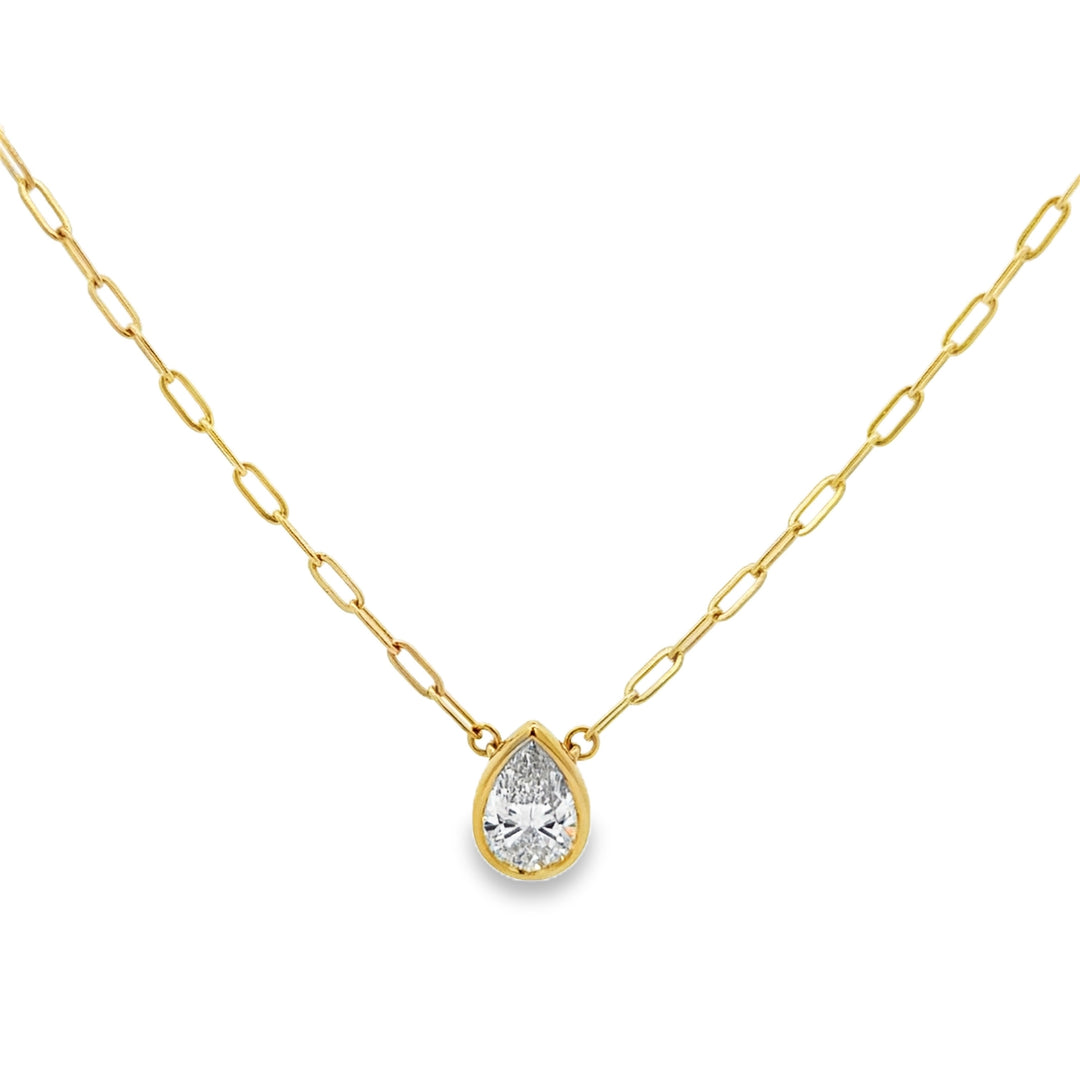 2.01 CT Lab Grown Pear Shape Diamond 14K Yellow Gold Bezel Set Pendant Necklace