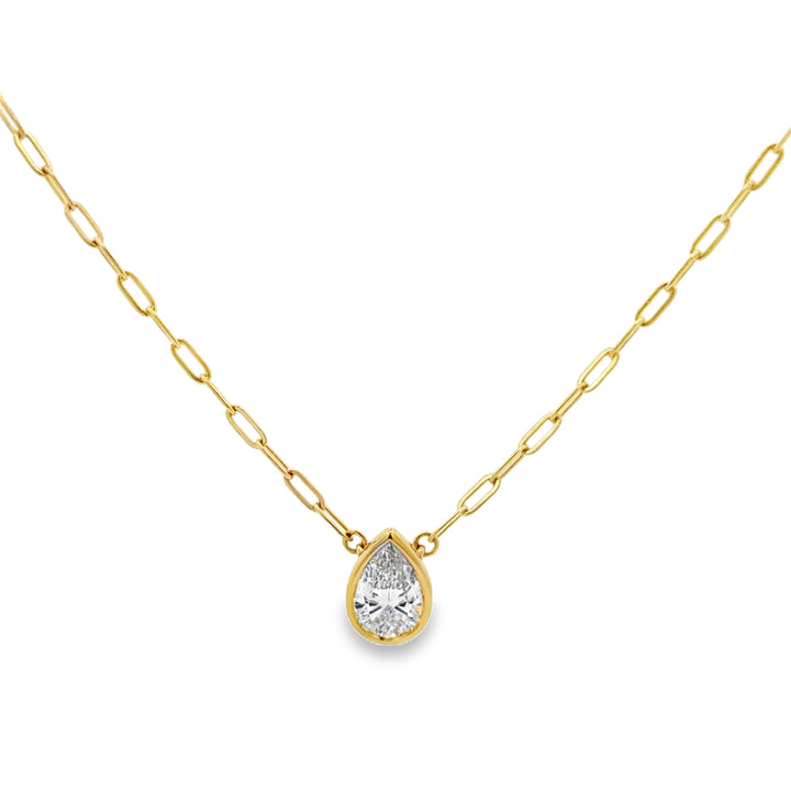 2.01 CT Lab Grown Pear Shape Diamond 14K Yellow Gold Bezel Set Pendant Necklace
