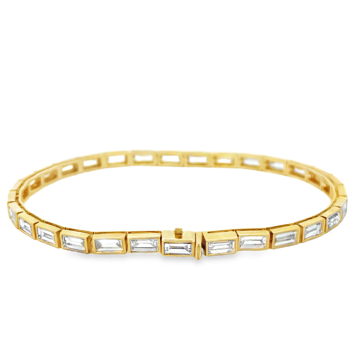 6.35 CTW Lab Grown Baguette Diamond 14K Yellow Gold Bezel Set Tennis Bracelet