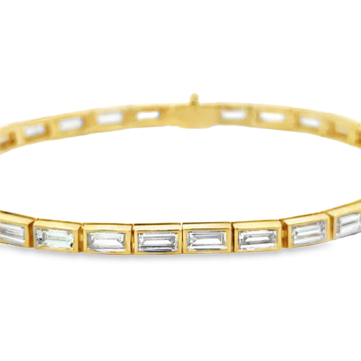6.35 CTW Lab Grown Baguette Diamond 14K Yellow Gold Bezel Set Tennis Bracelet
