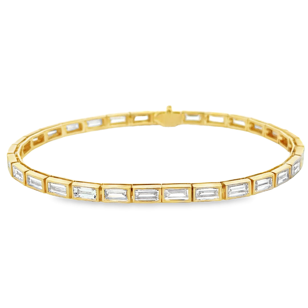 6.35 CTW Lab Grown Baguette Diamond 14K Yellow Gold Bezel Set Tennis Bracelet