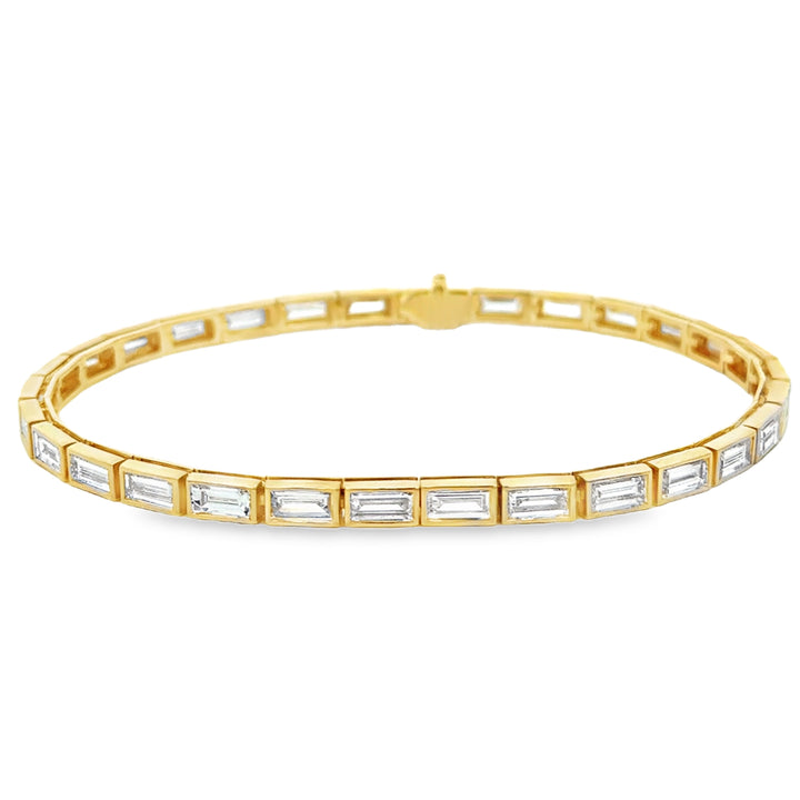 6.35 CTW Lab Grown Baguette Diamond 14K Yellow Gold Bezel Set Tennis Bracelet