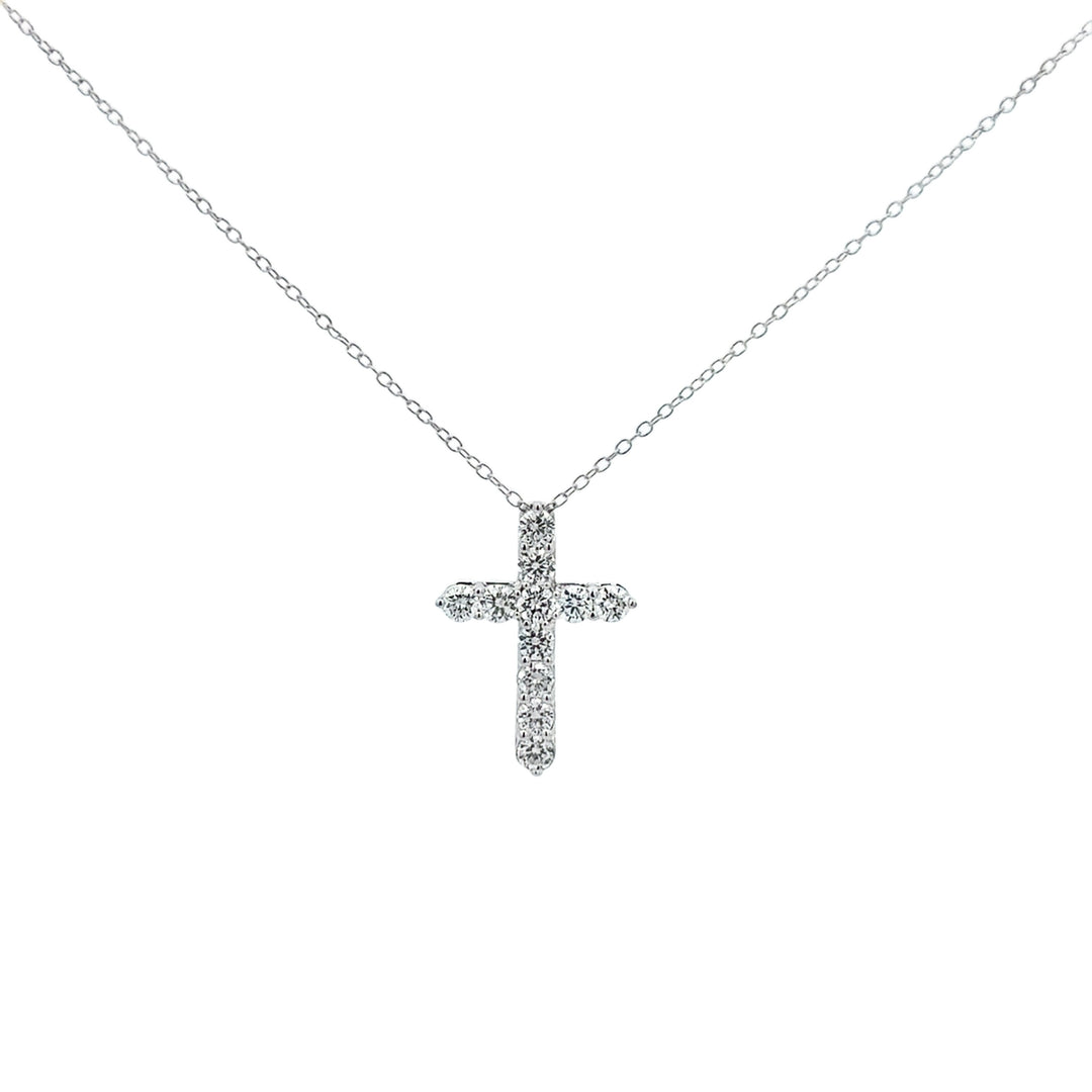 1.50 CTW Lab Grown Diamond 14K White Gold Cross Pendant Necklace