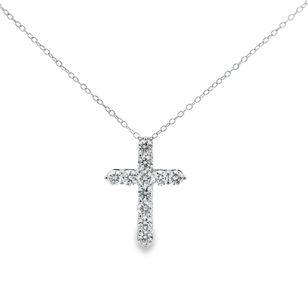 1.50 CTW Lab Grown Diamond 14K White Gold Cross Pendant Necklace