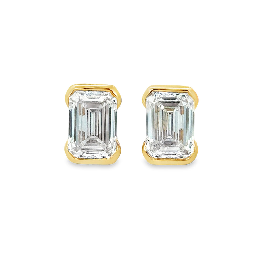 4.80 CTW Lab Grown Emerald Cut Diamond 14K Yellow Gold Stud Earrings