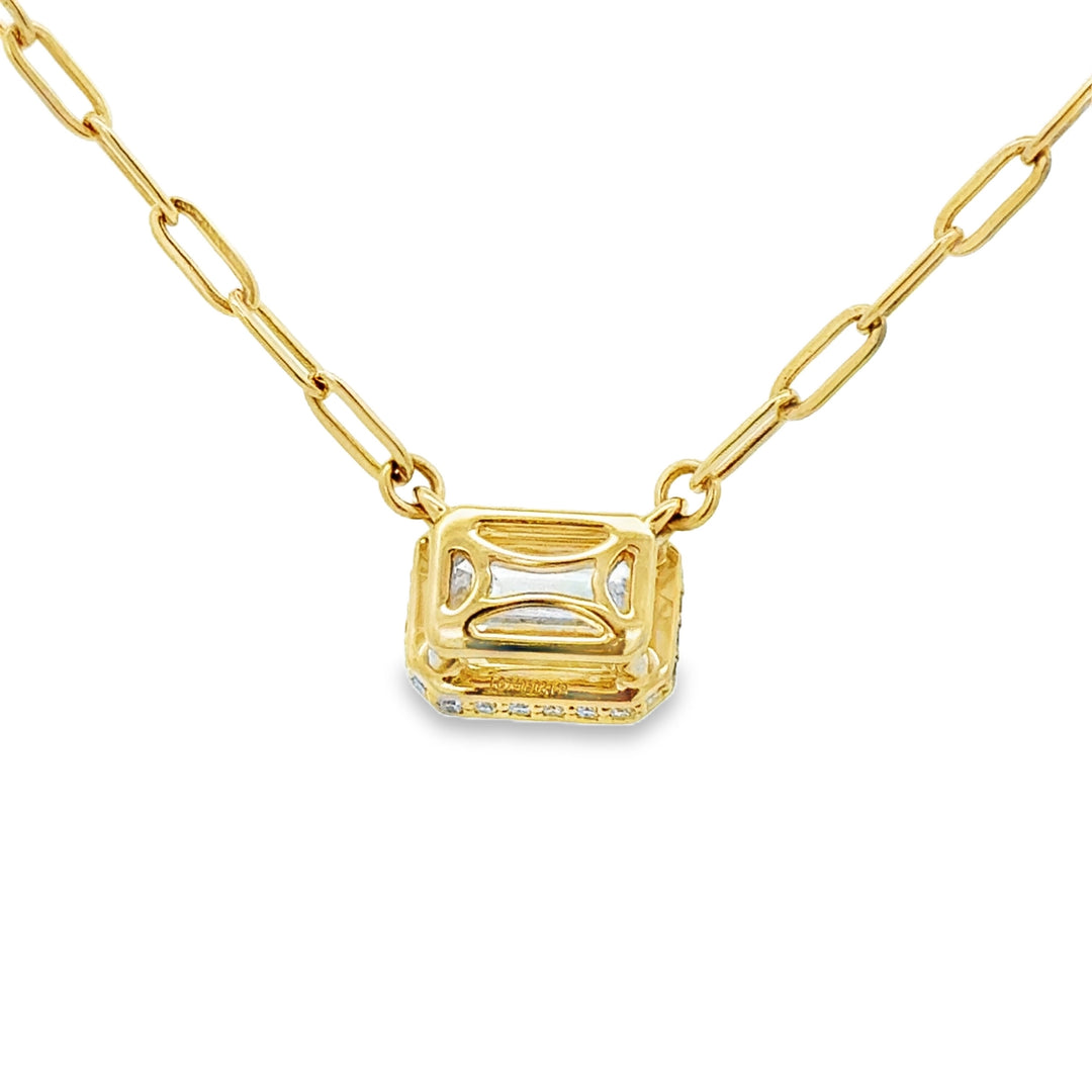 2.08 CT Lab Grown Emerald Cut Diamond 14K Yellow Gold Hidden Halo Pendant Necklace
