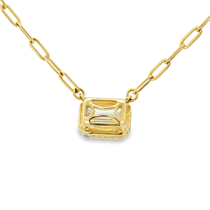 2.08 CT Lab Grown Emerald Cut Diamond 14K Yellow Gold Hidden Halo Pendant Necklace