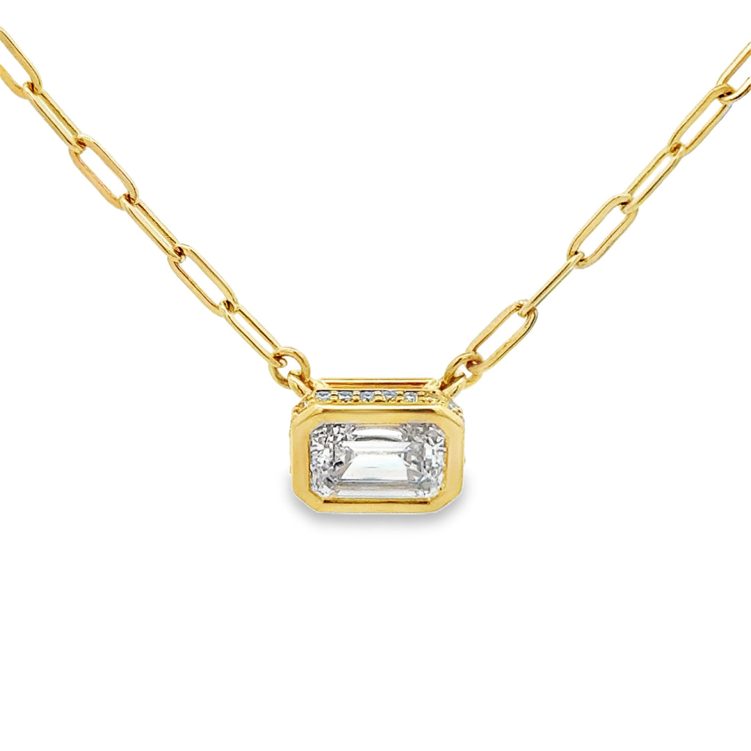 2.08 CT Lab Grown Emerald Cut Diamond 14K Yellow Gold Hidden Halo Pendant Necklace