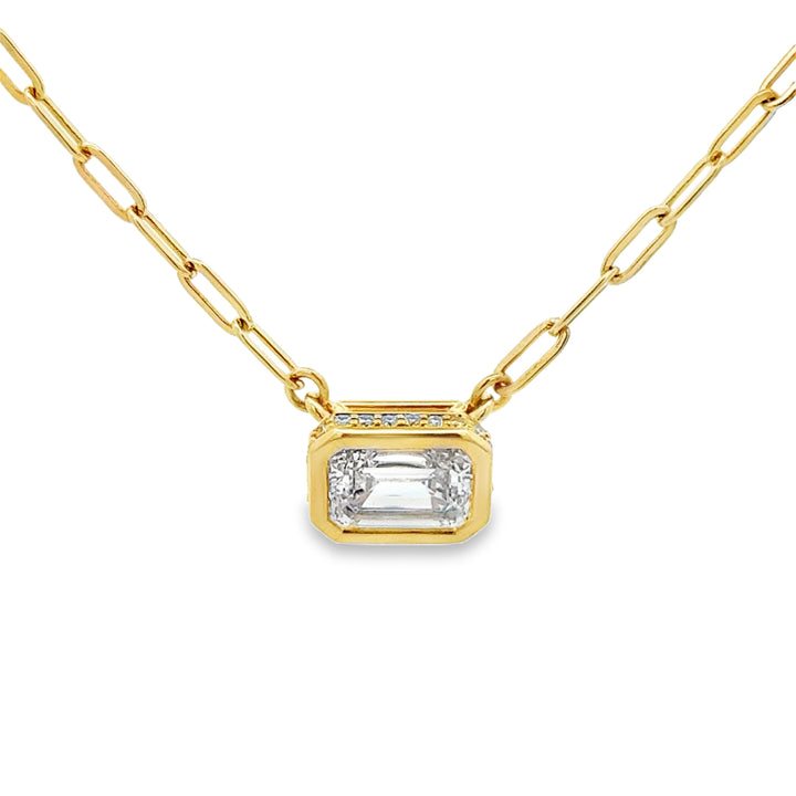 2.08 CT Lab Grown Emerald Cut Diamond 14K Yellow Gold Hidden Halo Pendant Necklace