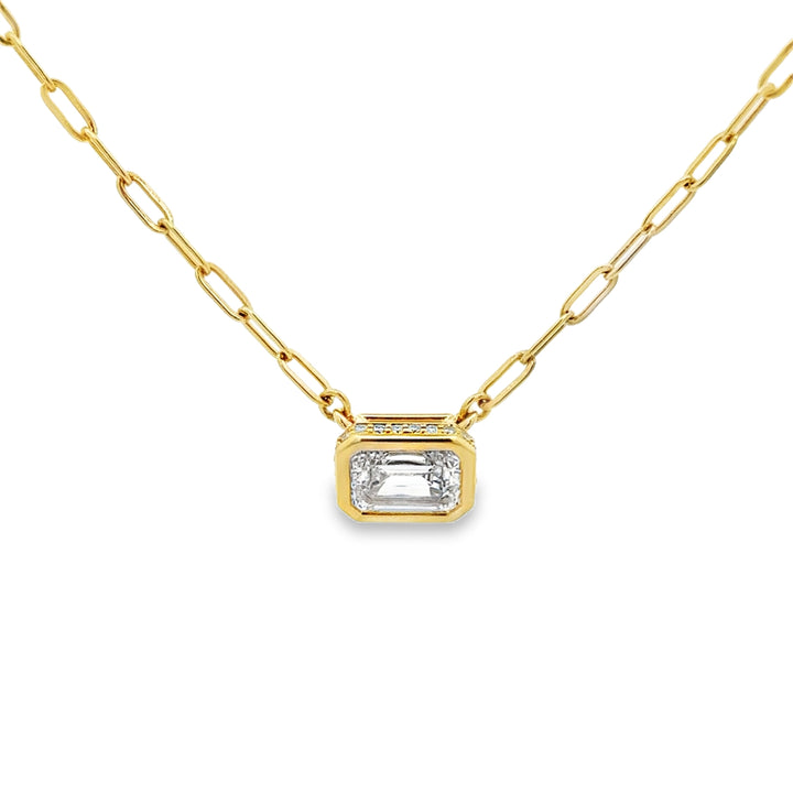 2.08 CT Lab Grown Emerald Cut Diamond 14K Yellow Gold Hidden Halo Pendant Necklace