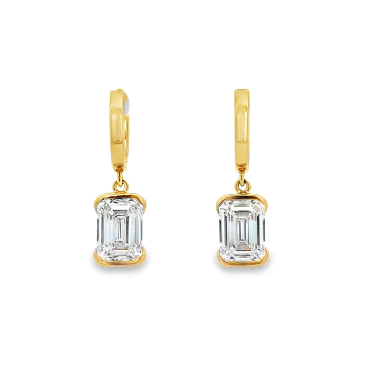 4.20 CTW Lab Grown Emerald Cut Diamond 14K Yellow Gold Drop Hoop Earrings