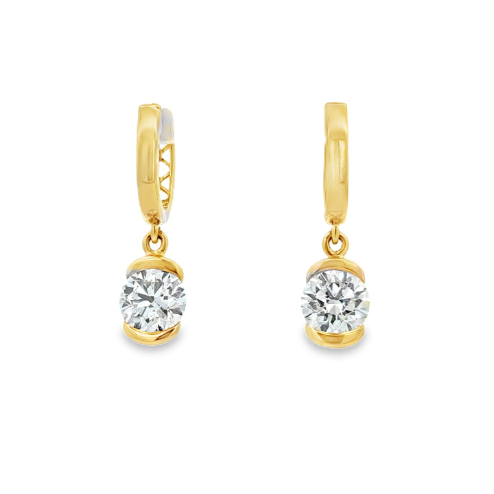 2.02 CTW Lab Grown Round Diamond 14K Yellow Gold Drop Hoop Earrings