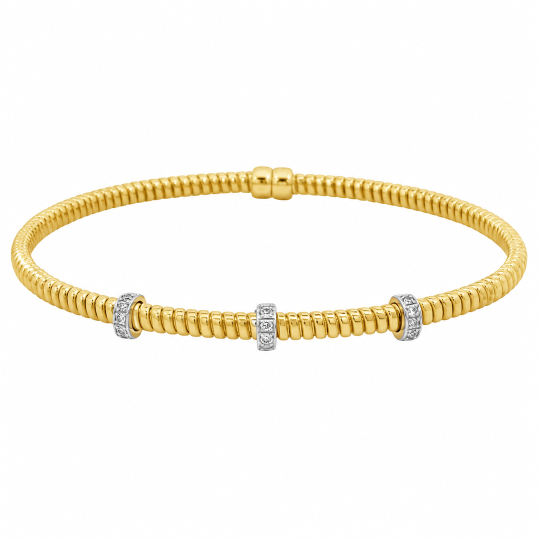 0.11 CTW Diamond 14K Yellow and White Gold Flexible Open Cuff Bracelet